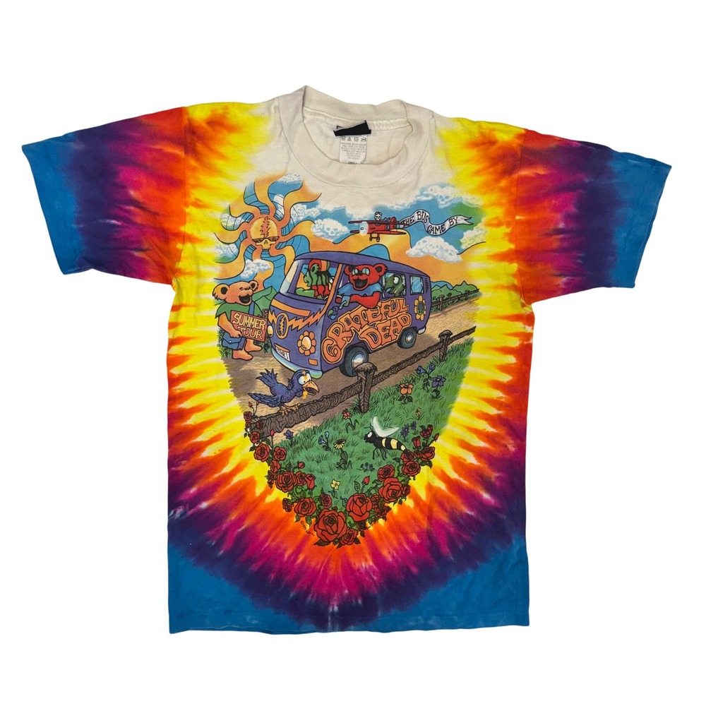 Vintage 1994 Grateful Dead Liquid Blue Tie Dye T-Shirt "Bus Came By" Small USA